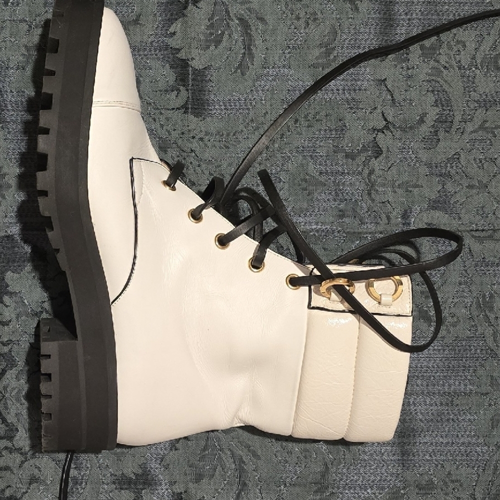 White Combat Boots with Leather Upper - Picture 13 of 15